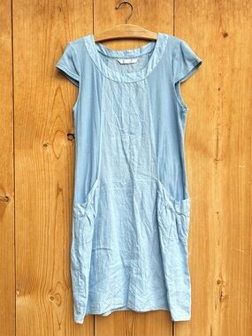 Luna Luz Linen Blue Sheath Dress Sz Medium